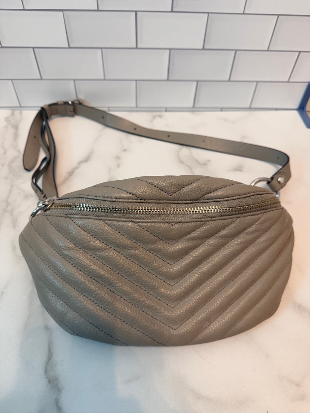 Rebecca Minkoff Edie Leather Taupe Quilted Leather Belt Bag